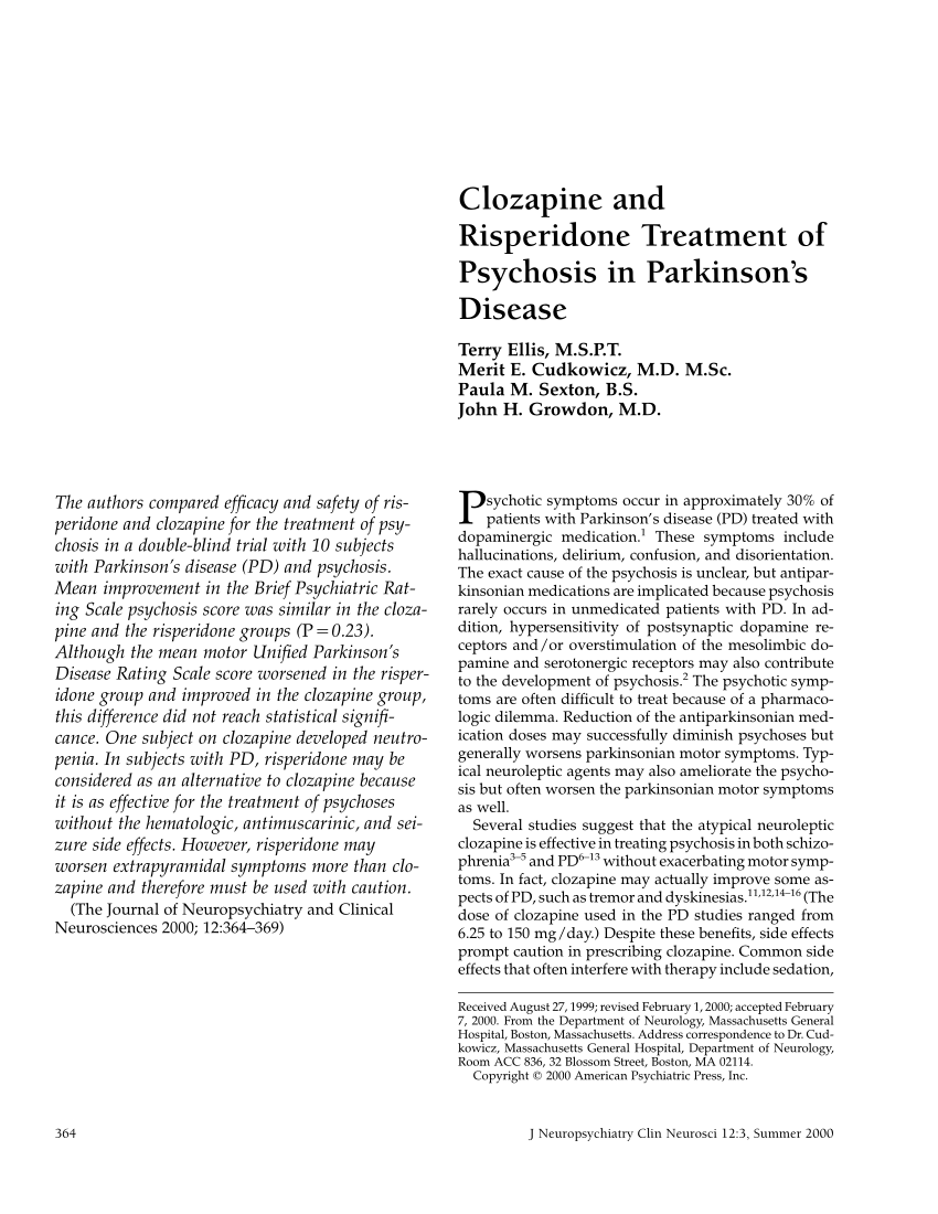 (PDF) Clozapine and Risperidone Treatment of Psychosis in ...