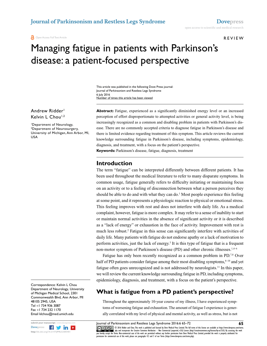(PDF) Managing fatigue in patients with Parkinson