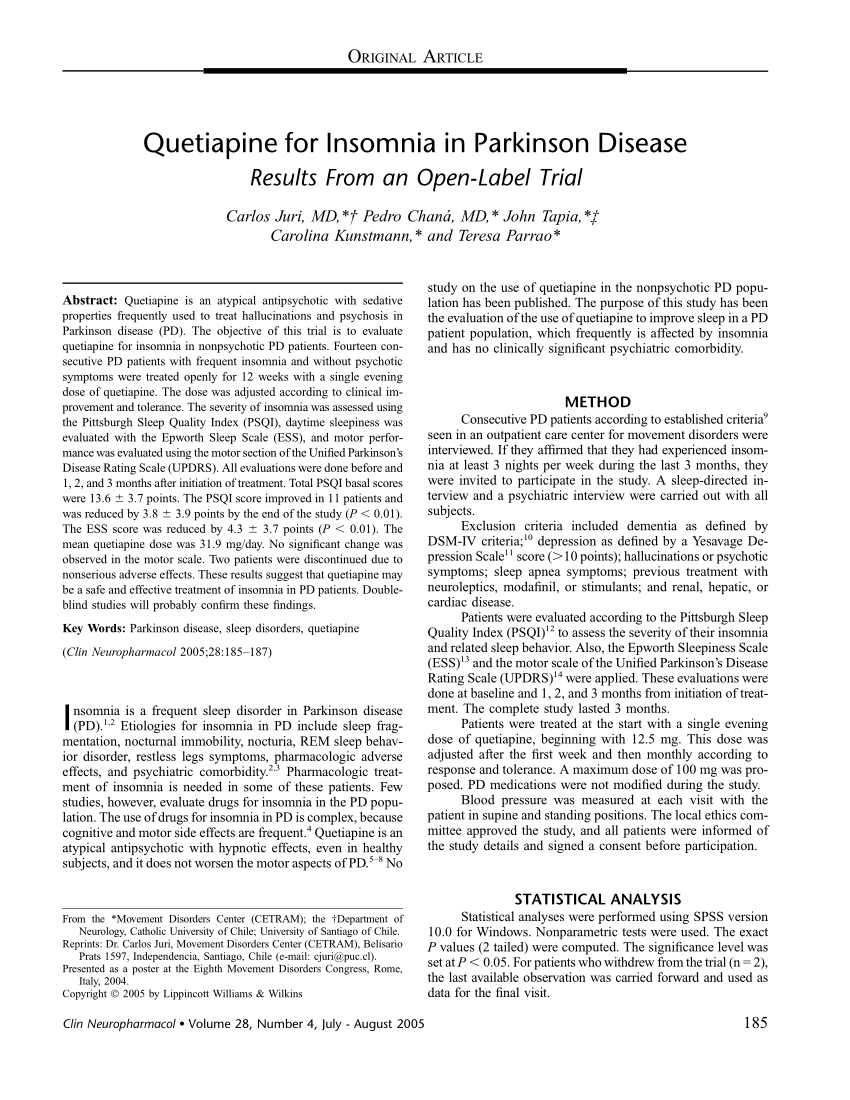 (PDF) Quetiapine for Insomnia in Parkinson Disease ...