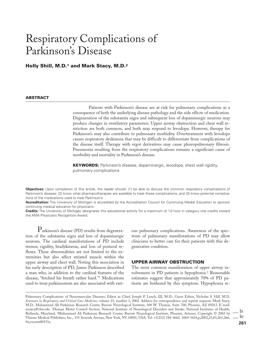 (PDF) Respiratory Dysfunction in Parkinson