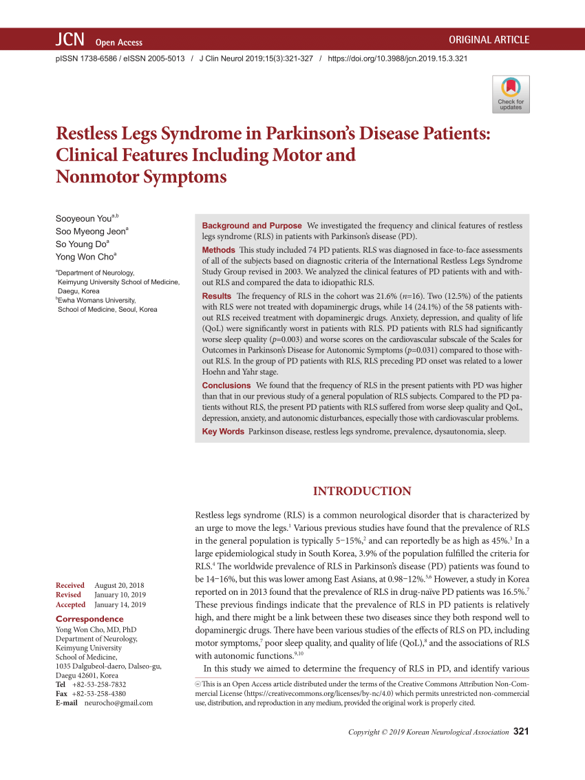 (PDF) Restless Legs Syndrome in Parkinson