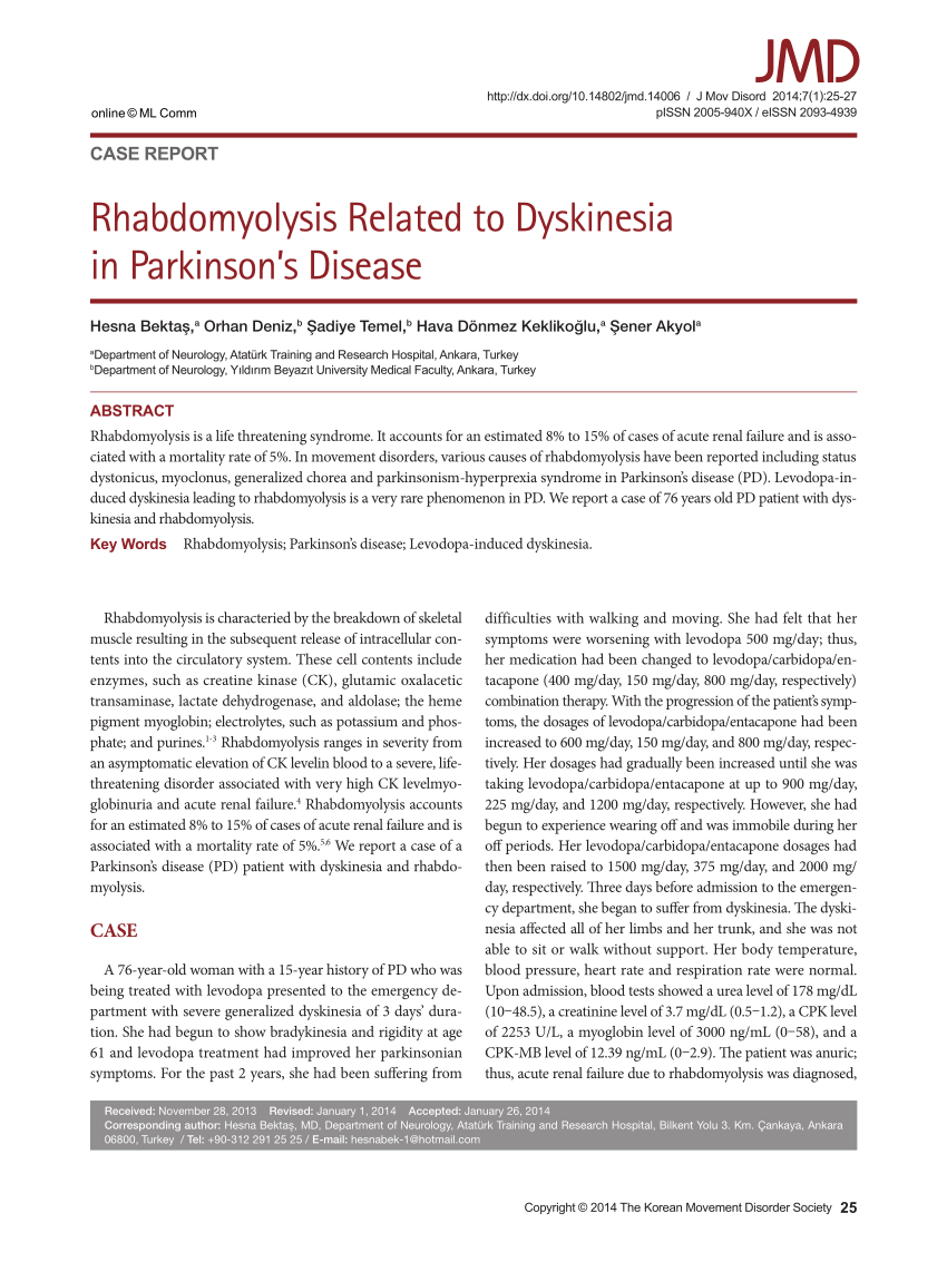 (PDF) Rhabdomyolysis Related to Dyskinesia in Parkinsons ...