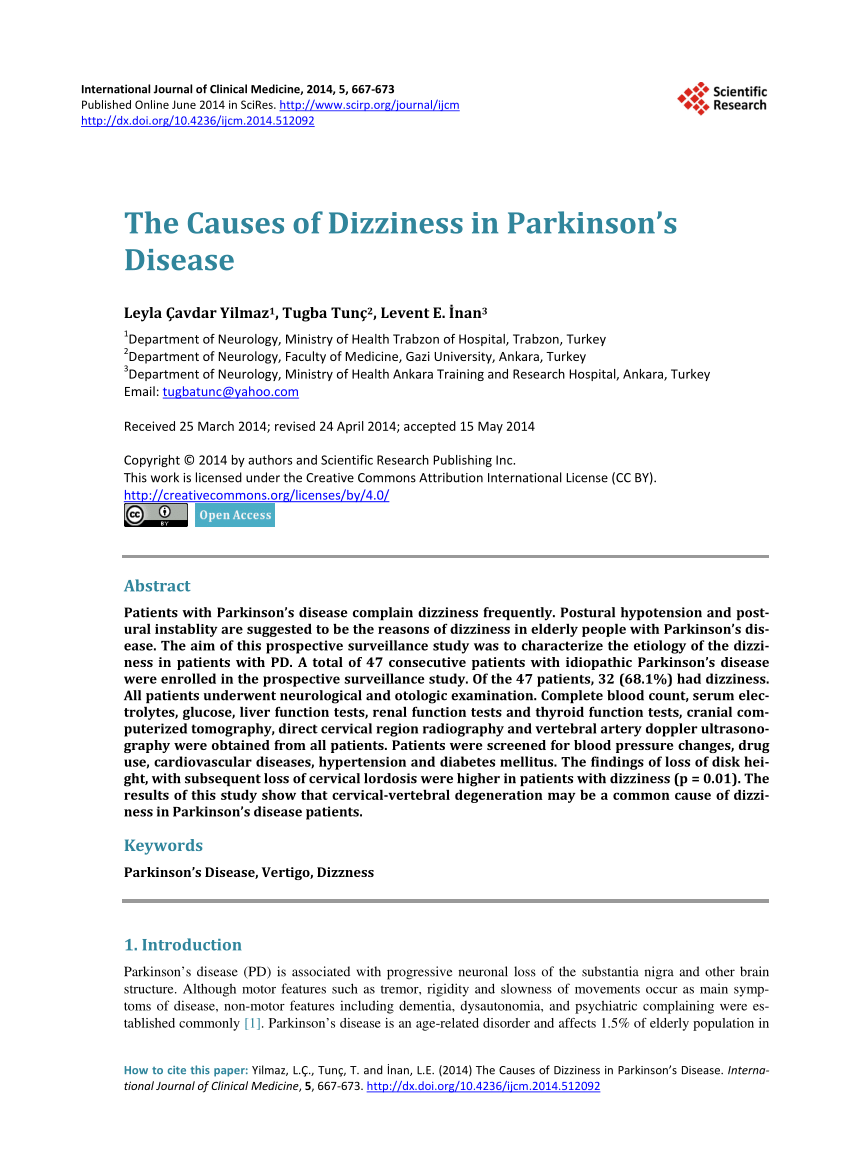 (PDF) The Causes of Dizziness in Parkinsons Disease