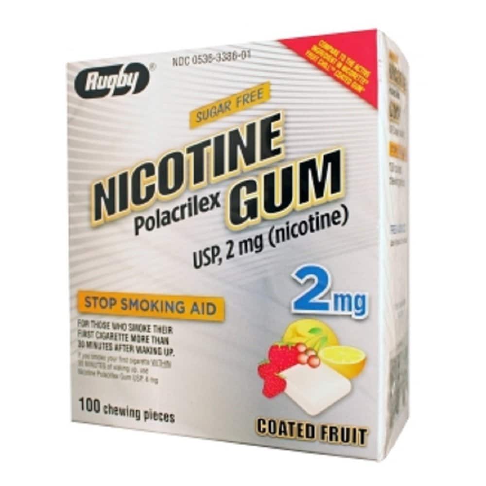 Rugby Polacrilex Coated Fruit Nicotine Gum, 2 mg, 100 Count