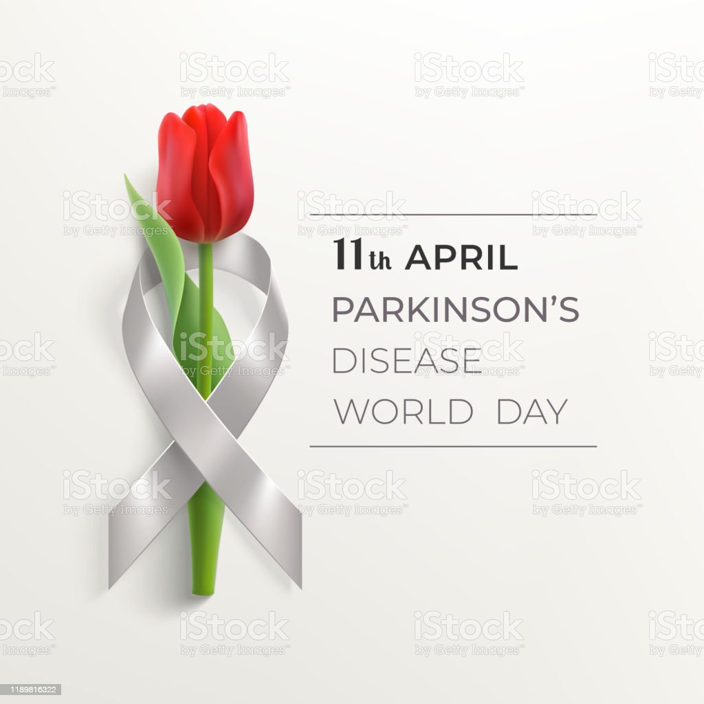 World Parkinsons Disease Day Banner With Ribbon And Flower Stock ...